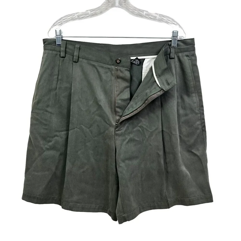 Cezani Mens Chino Shorts Stretch Pleated Slash Pockets Green Size W36*